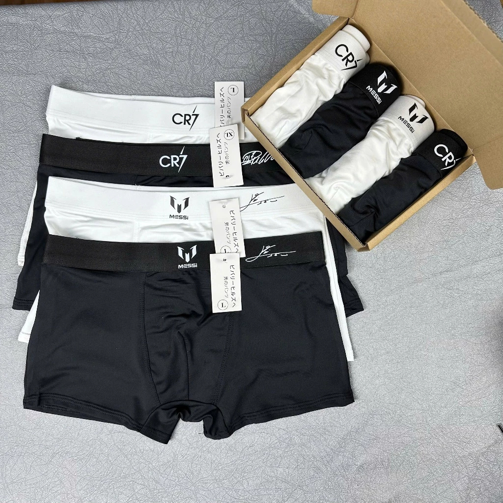 Quần Boxer Nam - Quần Lót Nam Boxer Thun Lạnh Co Dãn 4 Chiều In Tên Kèm Chữ Kí Ronaldo & Messi