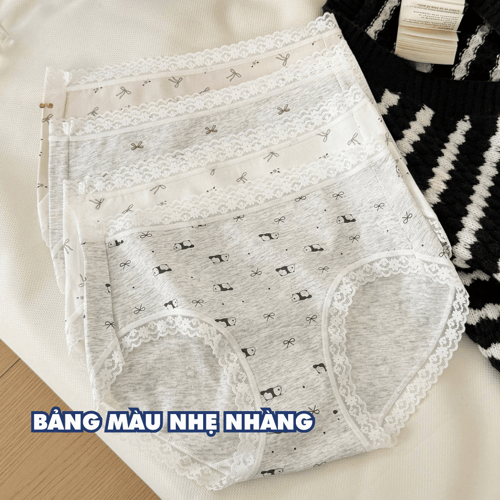 [ MẪU MỚI ] Quần Lót Nữ Cotton Mềm Họa Tiết Gấu Nơ - Quần Chip Nữ Viền Ren Đáy May Kháng Khuẩn L5228
