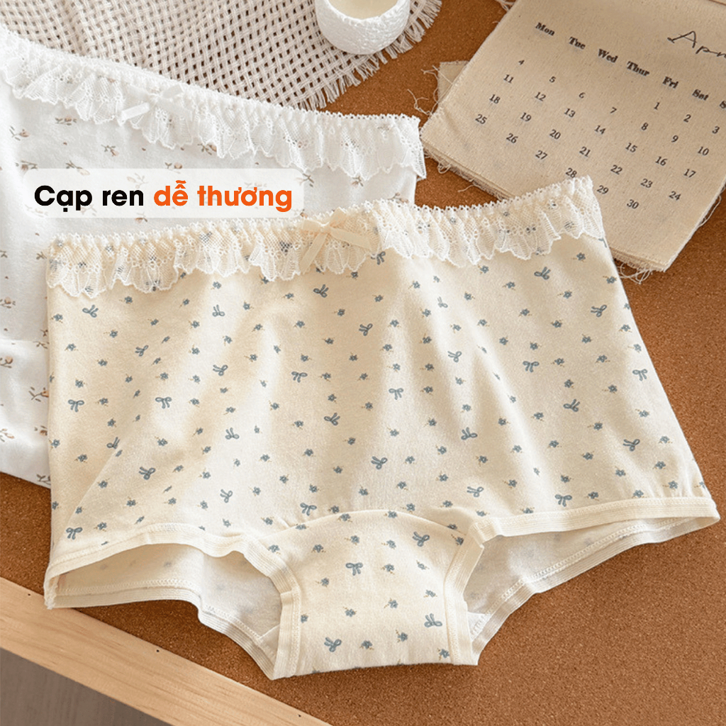 [ MẪU MỚI ] Quần Lót Nữ Cotton Họa Tiết Dễ Thương, Quần Chip Nữ Dáng Đùi Kháng Khuẩn AMYBRA L5522