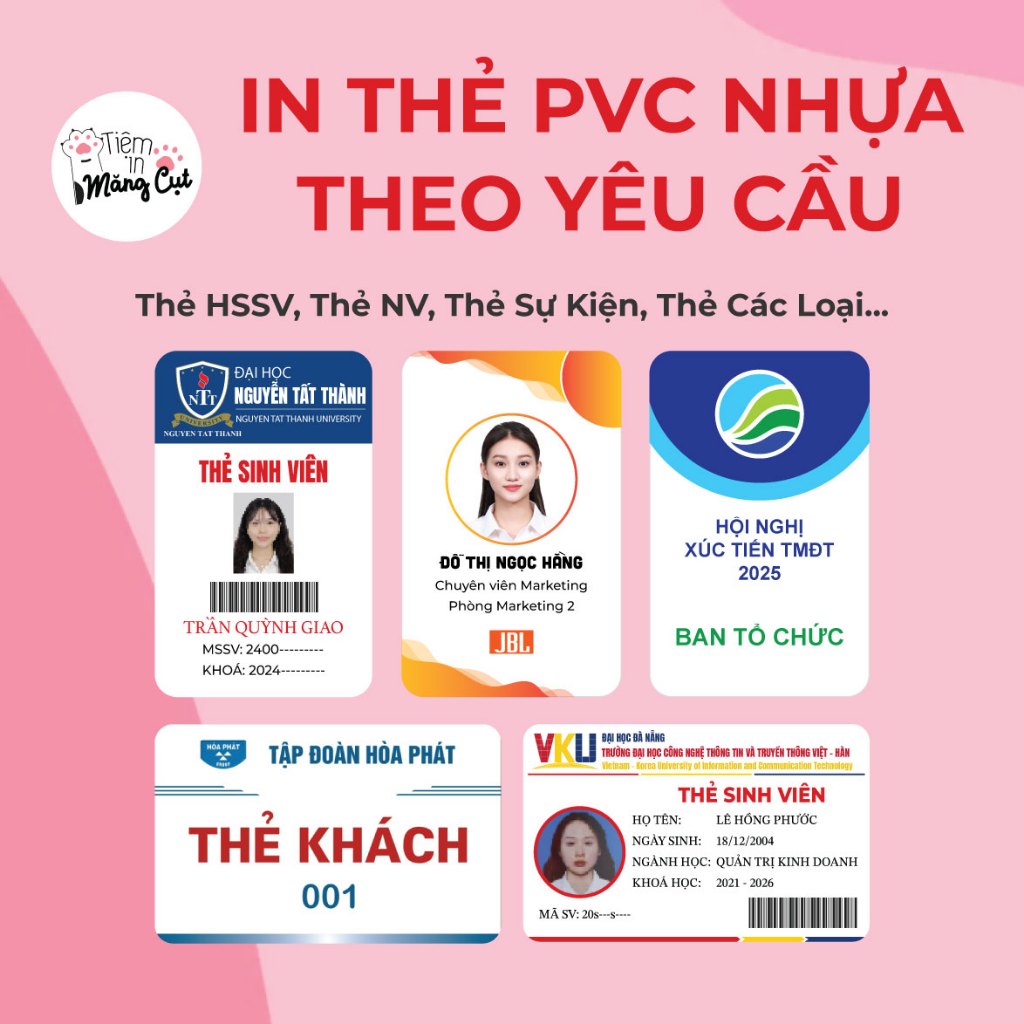 In Thẻ PVC Nhựa Dẻo Thẻ HSSV, Thẻ Nhân Viên, Thẻ Hội Nghị Sự Kiện, Thẻ Các Loại