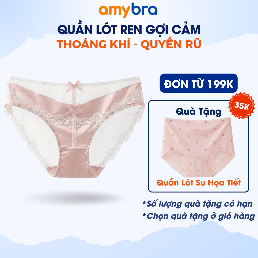 [ MẪU MỚI ] Quần Lót Nữ Lụa Satin Phối Ren Quyến Rũ, Quần Chip Nữ Cạp Vừa Thoáng Khí AMYBRA L8127